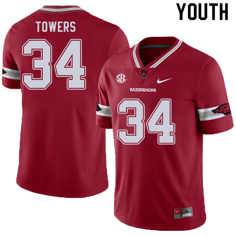 Youth #34 J.T. Towers Arkansas Razorbacks College Football Jerseys Sale-Alternate Cardinal